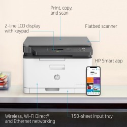 Printer HP Color Laser MFP 178nw Wireless All in One Laser Printer with Mobile Printing & Built-in Ethernet & Wiifi Manual Duplex Speed Black 18 ppm & Color 4 ppm 1 Year Warranty